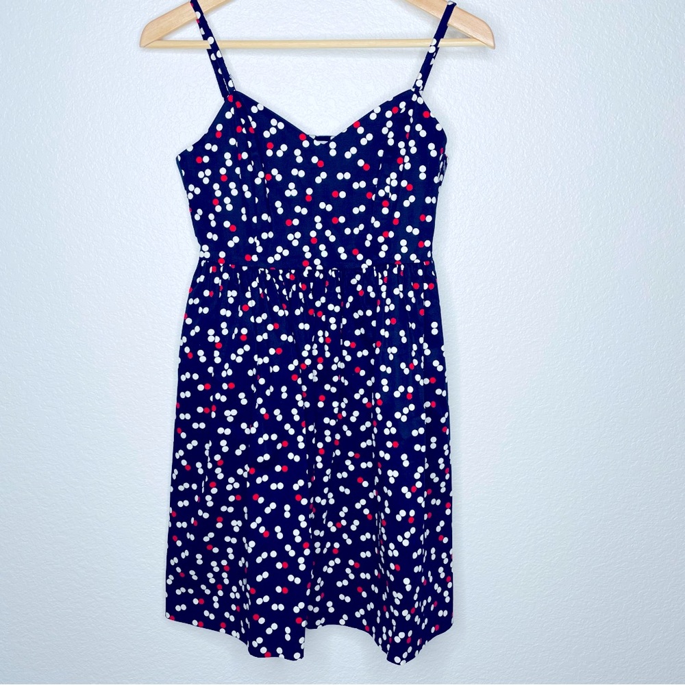 Gap Navy Blue Dress with red and white polka dots Size 0 Adjustable straps USA